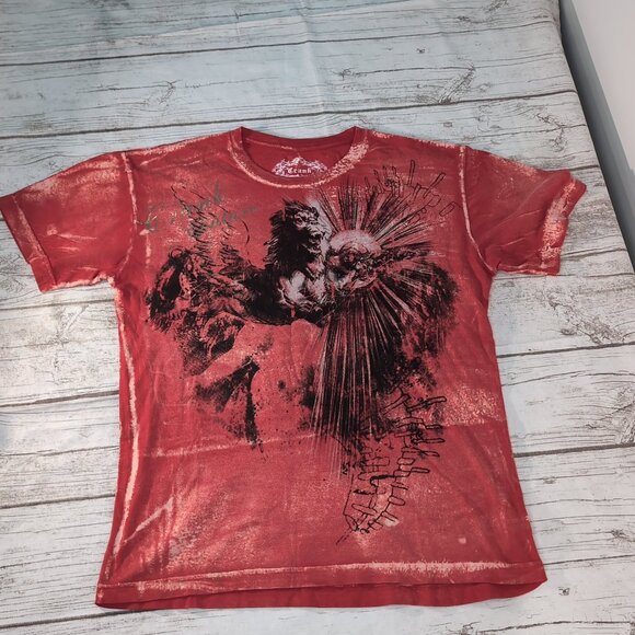 Crank Couture Graphic T-Shirt Red Distressed Cross Design – Unisex Small - Picture 1 of 8